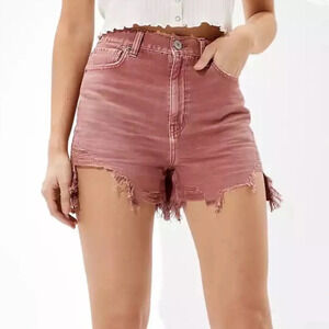 American Eagle Highest Waist Denim Mom Shorts Berry Sz 2